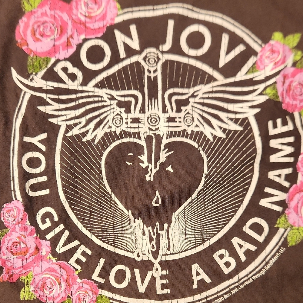 Chaser Black Long Sleeve Tee with Bon Jovi Pink Floral Graphic - Picture 3 of 4